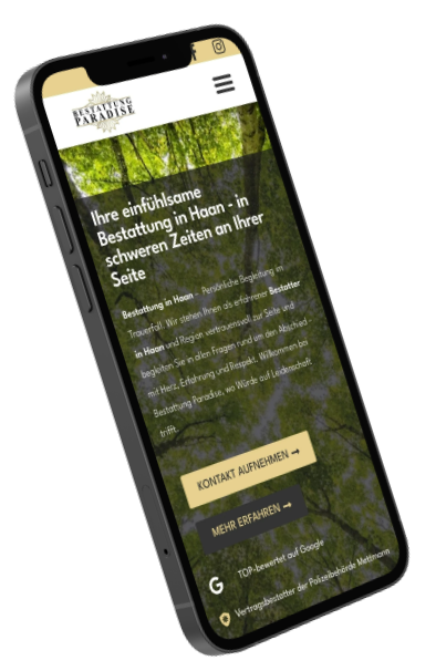 Smartphone-Ansicht Bestattung Paradise
