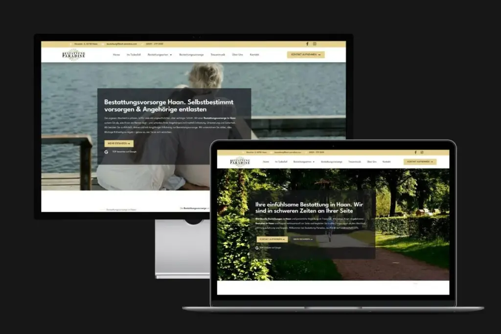 Desktop-Ansicht des Webdesign-Projektes Bestattung Paradise