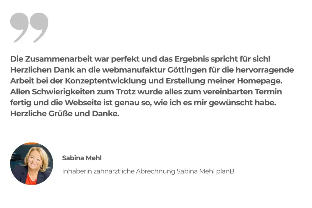 Kundenstimme Website-Kundin Sabina Mehl planB
