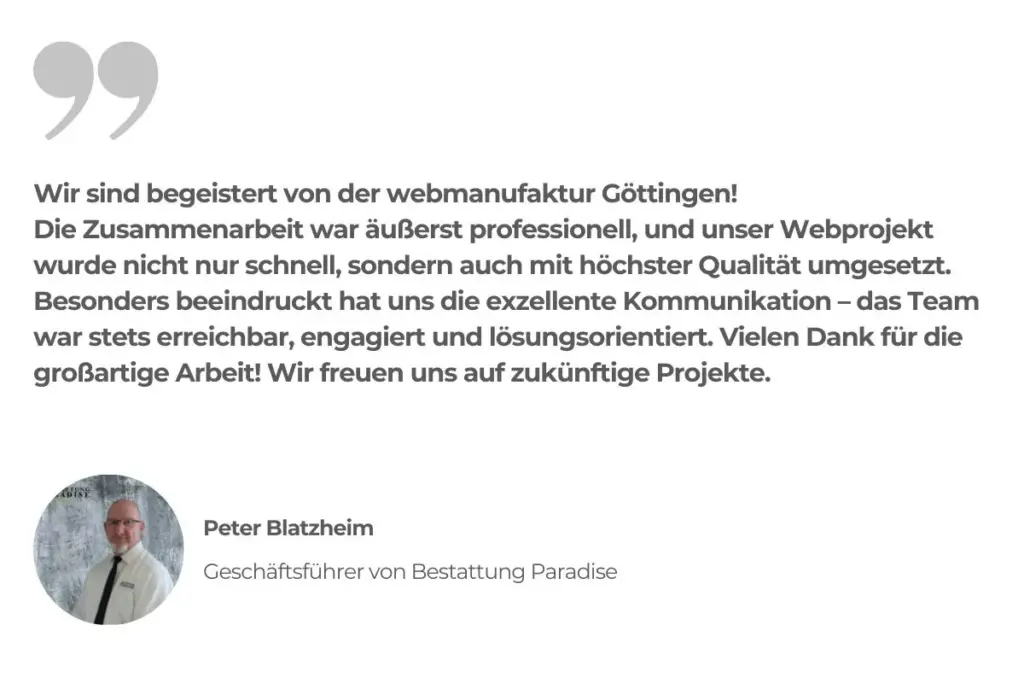 Kundenstimme von Webdesign-Kunde Peter Blatzheim