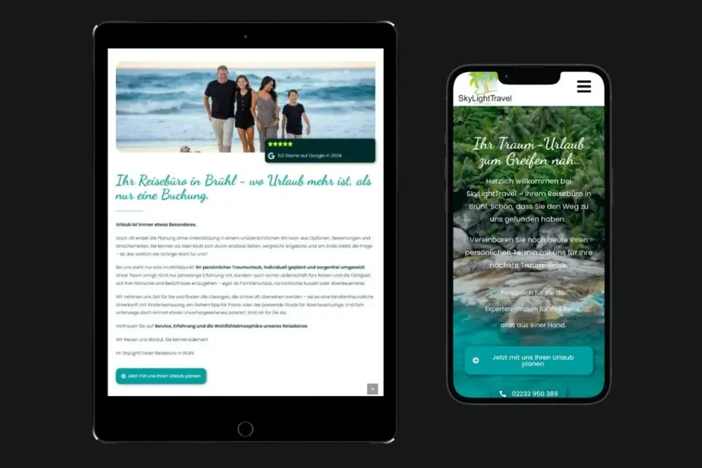 Mobilansicht Webdesign-Projekt Reisebüro SkyLightTravel