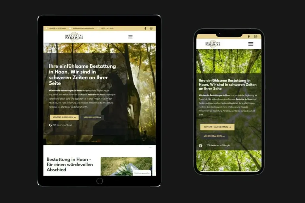 Mobilansicht der Webdesign-Projektes von Bestattung Paradise