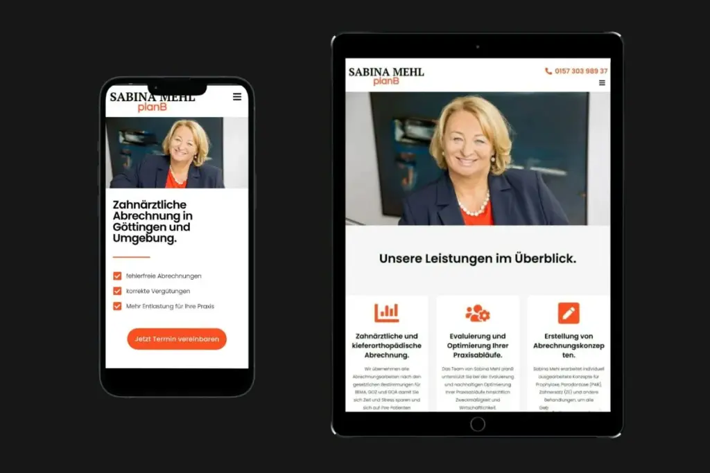 Smartphone- und Tabletansicht der Webdesign-Kundin Sabina Mehl aus Göttingen