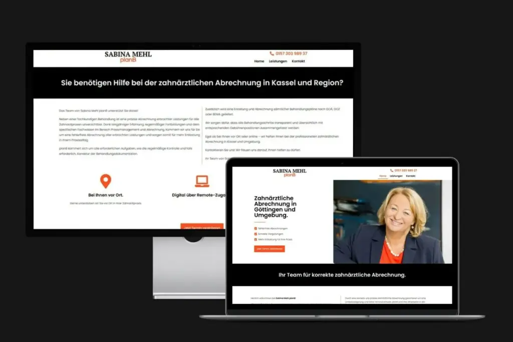 Widescreen- und Laptop-Ansicht der Webdesign-Kundin Sabina Mehl aus Göttingen