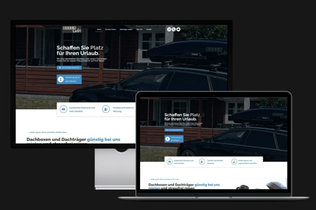 Widescreen- und Laptop-Ansicht des Webdesign-Kunden Boxenlude