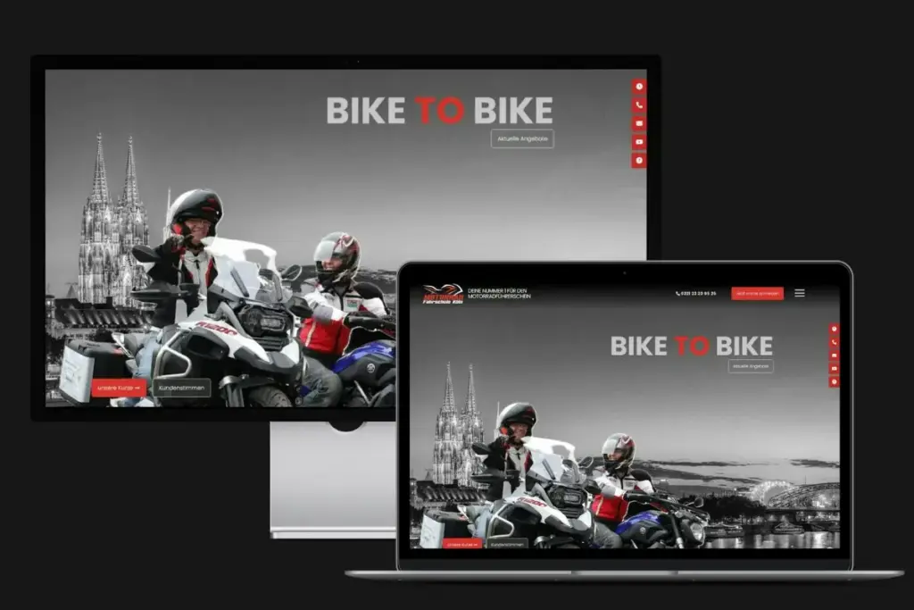 Widescreen- und Laptop-Ansicht des Website-Kunden Motorrad Fahrschule Köln