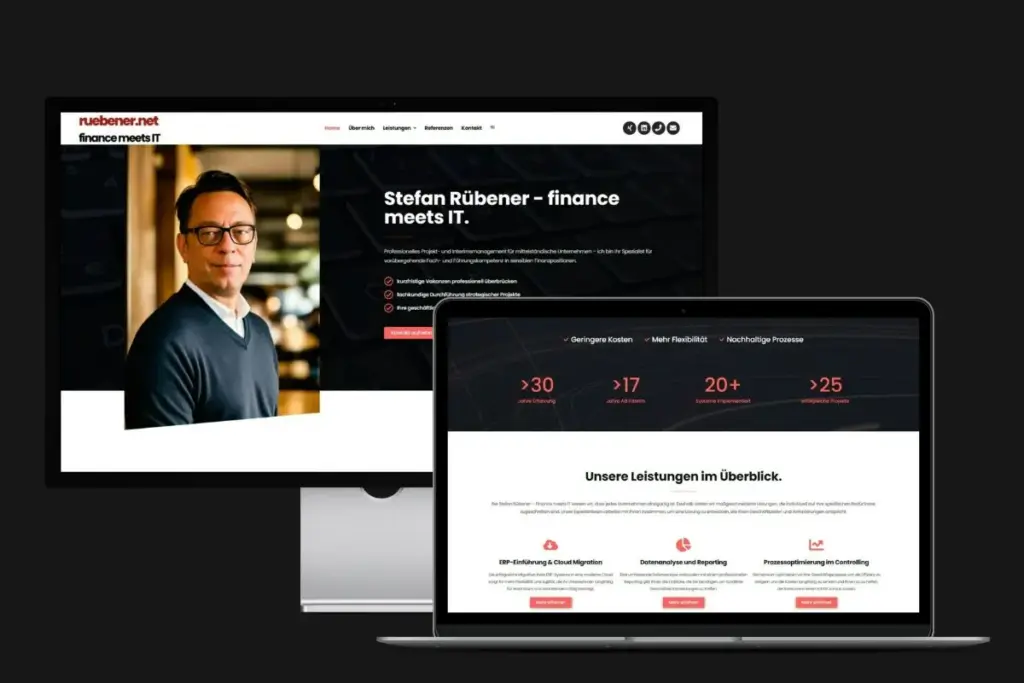 Widescreen- und Laptop-Ansicht des Website-Kunden Stefan Rübener