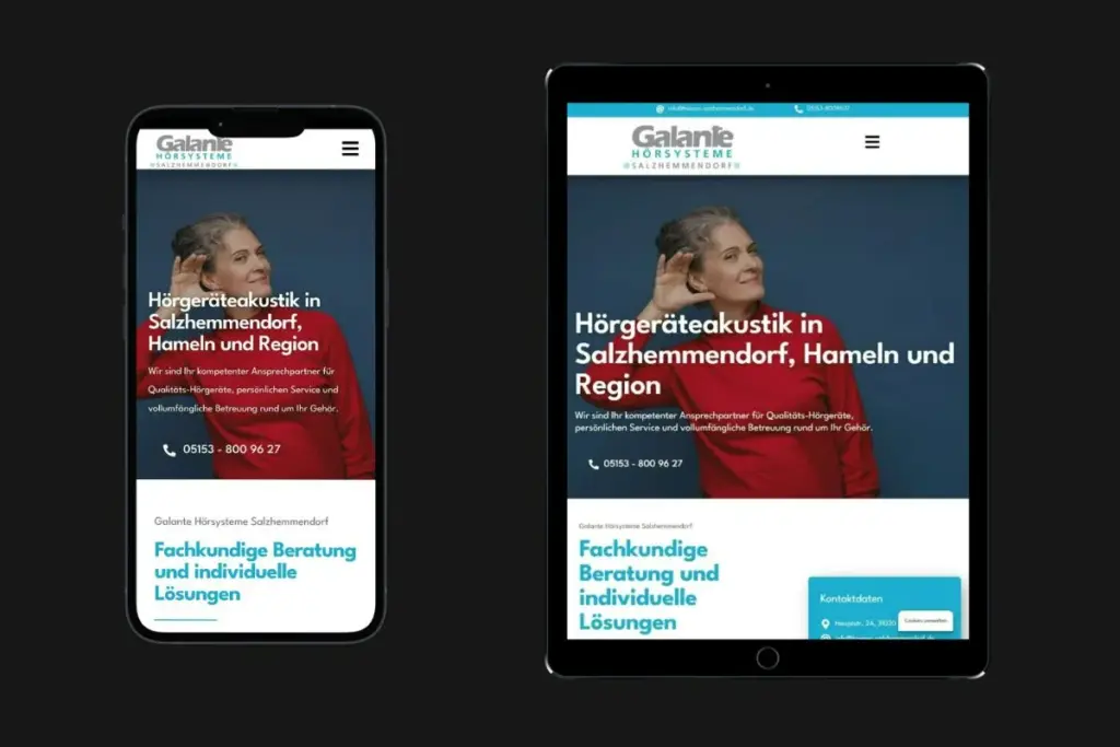 Smartphone- und Tablet-Ansicht von Webdesign für Hörakustiker Salzhemmendorf